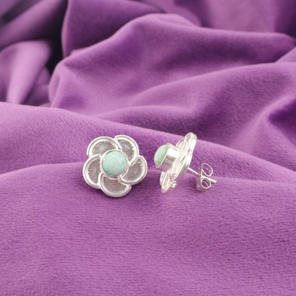 Round Amazonite Stone 925 Silver Stud Post Wife Gift Push Back Earrings Jewelry EE-157-25
