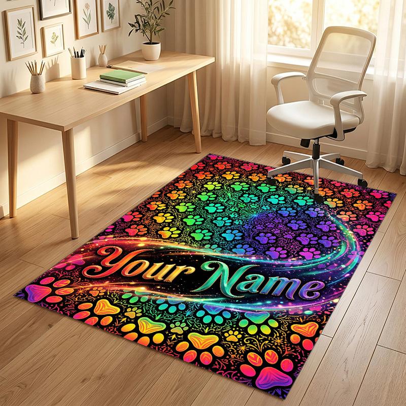 Dog Theme Crystal Velvet Rug Personalized Custom Name Text Soft Floor Mat Home Decor