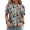 Women's Fashion Oil Floral Pattern Fashion Short Sleeve Round Neck Top Casual