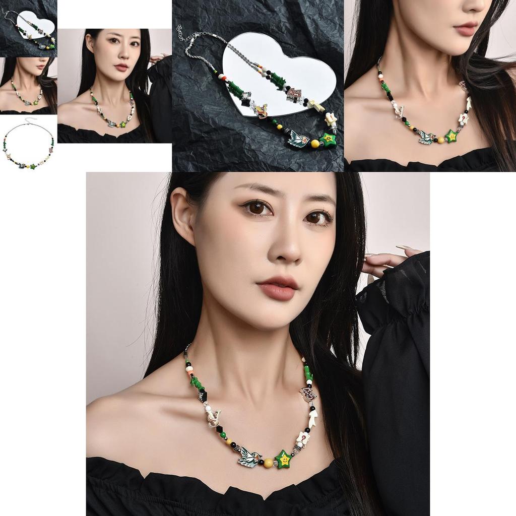 Unique Handmade Heart Shaped Lucky Star Smiley Face Necklace With Colorful Gemstones