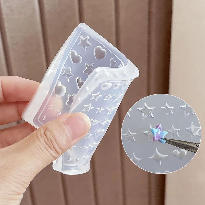 Creativity 3D Heart Star Pentagram Silicone Nail Mold Diy Nail Art Decoration Transparent Manicure Template For Nail Charm