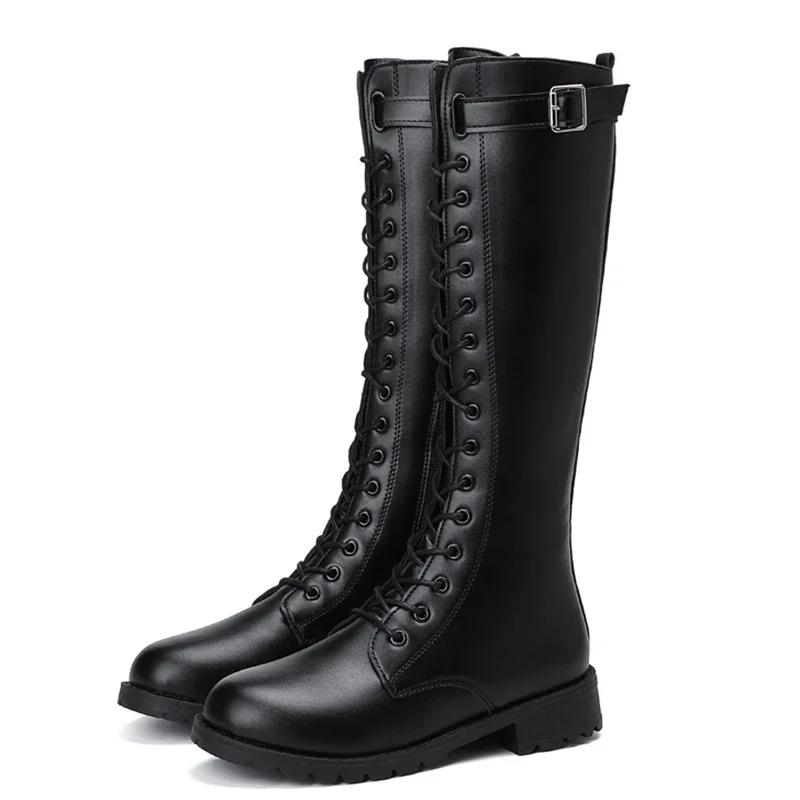 Fashion Retro Black Thick Bottom Long Boots Women 2025 Autumn Pu Leather Knee High Boots Woman Plus Size 43 Side Zipper Platform Shoes