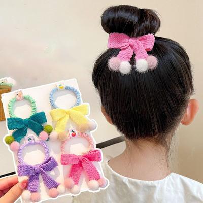 1PCS Cute Plush Small Ball Knitted Bow Girls Kids Elastic Hair Bands Children Hair Ties Princess Hair Accessories Baby Headwear