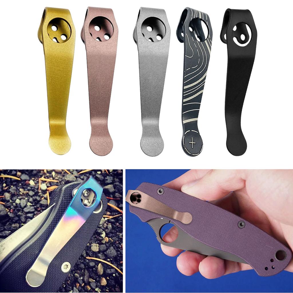 Contour Texture Titanium Folding Knife Back Clip DIY Pocket Clip for Spyderco C81 Paramilitary 2 Knife Back Clip