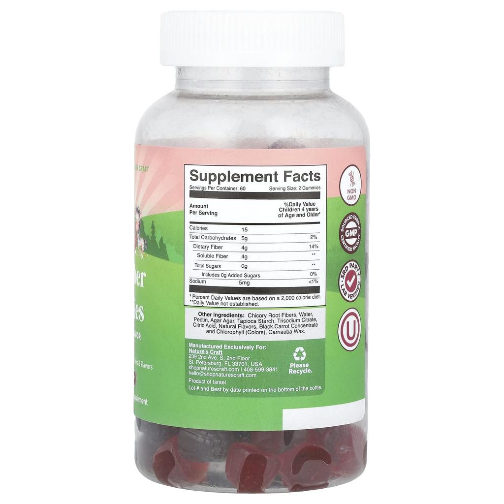 Nature's Craft Kids Fiber Gummies, Sugar Free, Mixed Berry, 120 Gummies