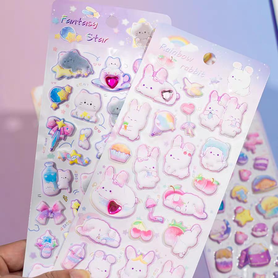 4 pcs Cartoon Animals Dream Bear Rabbit 3D Puffy Sticker Scrapbooking Diy Journal Stationery Sticker Cute Decor School Supplies