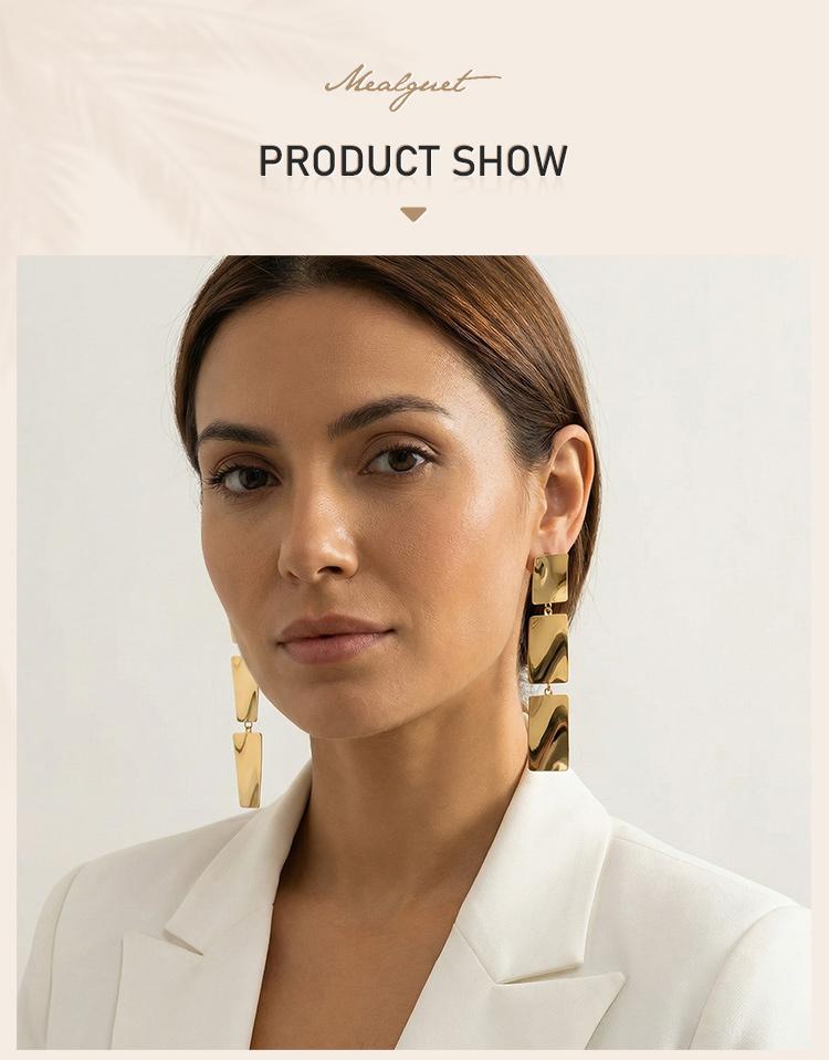 Stainless Steel Brushed Geometric Drop Earrings, 18K Gold Plated Irregular Dangle Earring Women, Minimalist Statement Jewelry