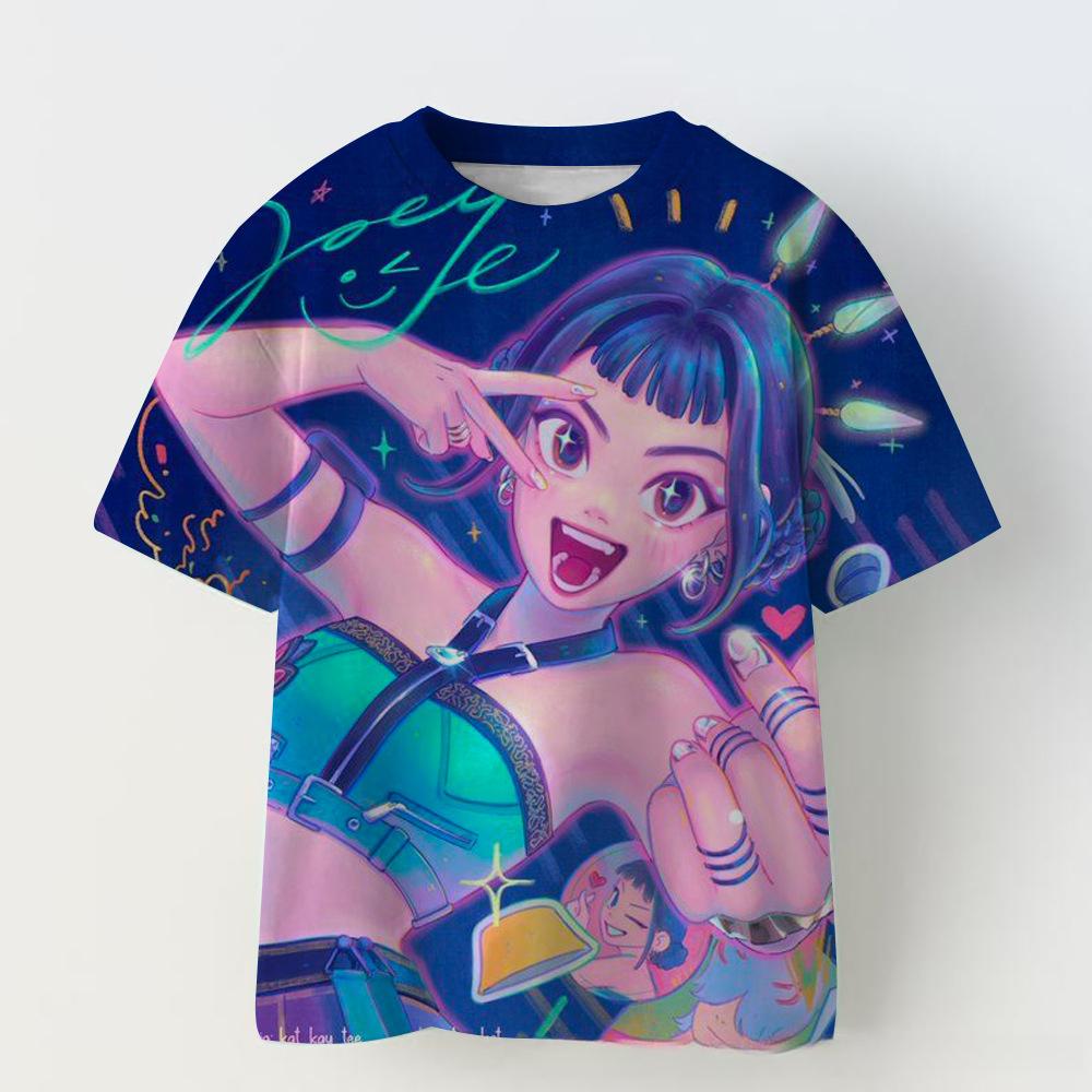 KPOP Demon Slayer Collaboration 3D Digital Print Summer Girls' Casual Fashion Round Neck Short Sleeve T-Shirt Parent-Child Outfit