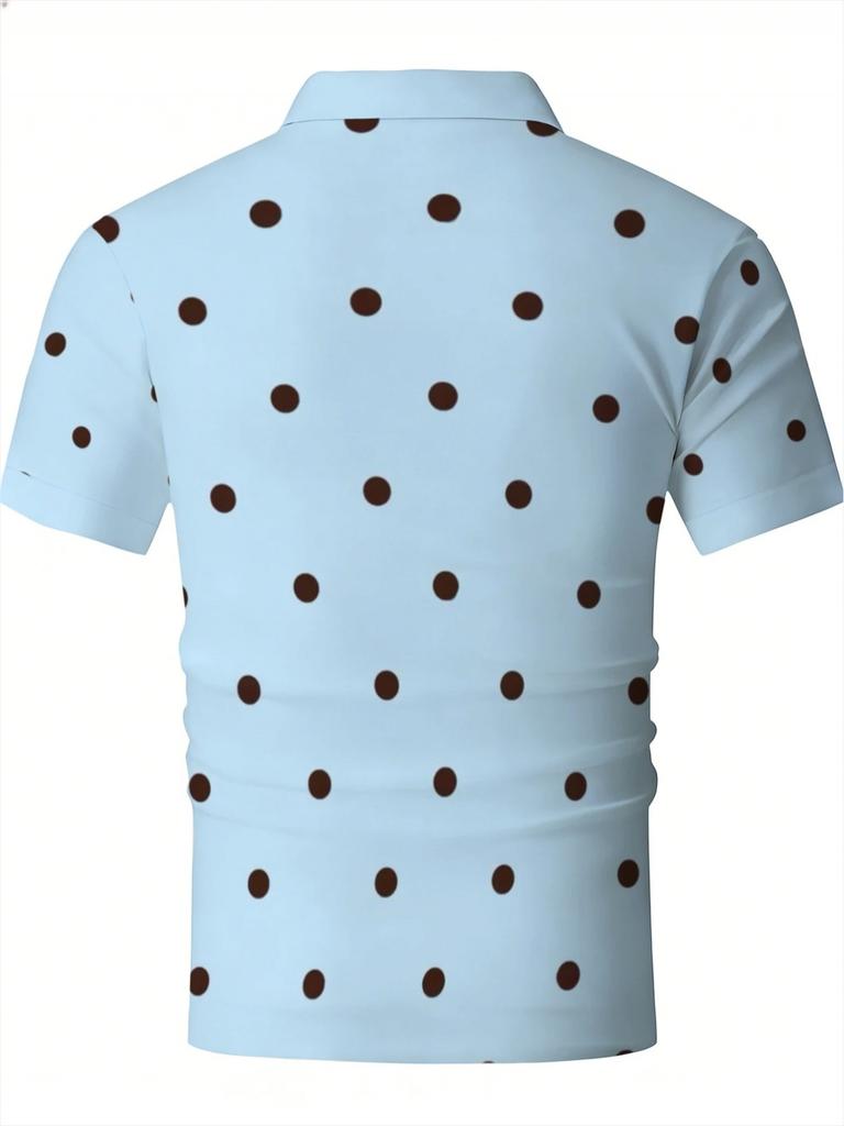 Printed Design – Not Textured Men's Short-Sleeve Golf Polo Shirt with Light-Colored Polka Dot Patterns, Suitable for Casual Office and Outdoor Wear.