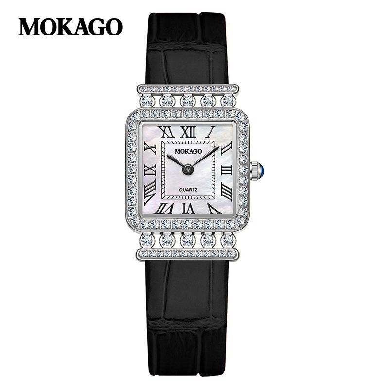 MOKAGO Women s Luxury Diamond-Studded Square Quartz Watch with Roman Numerals