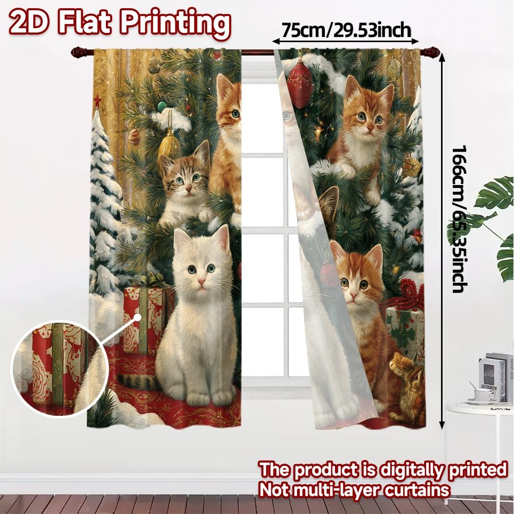 2D Flat Printing  JIT 2pcs   Curtains (Without Rod) Festive Feline Forest Modern Curtain Fabric Yarn Curtains Decorations
