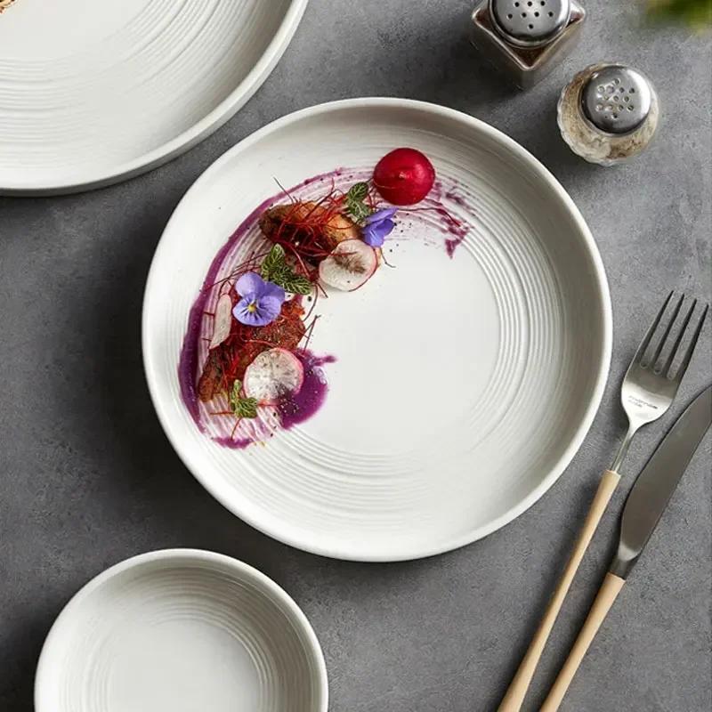 Ceramic Western Dish 10Inch Nordic White Vegetable Plate Steak Plates Circular High-end Japanese Round Tableware Restaurant