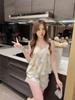 Summer New Pajamas Women's Ice Ribbon Chest Pad Printing Series Short Hanging Shorts Pure Desire Wind Lace Loungewear Set