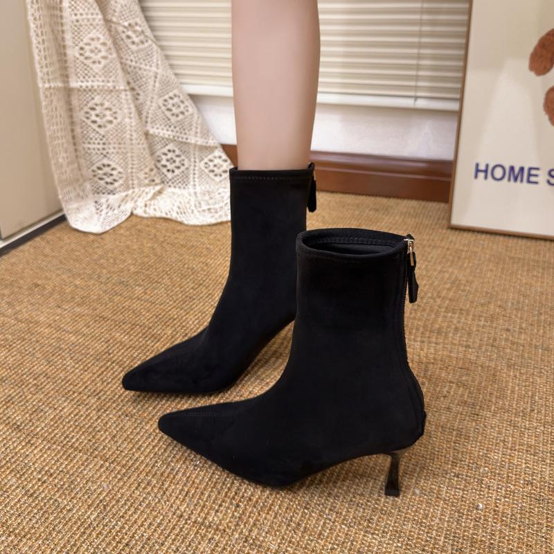 New Pointed Toe Women High Heel Ankle Boots Fashion Stripper Party Shoes Female Vintage Stretch Slim Short Booties