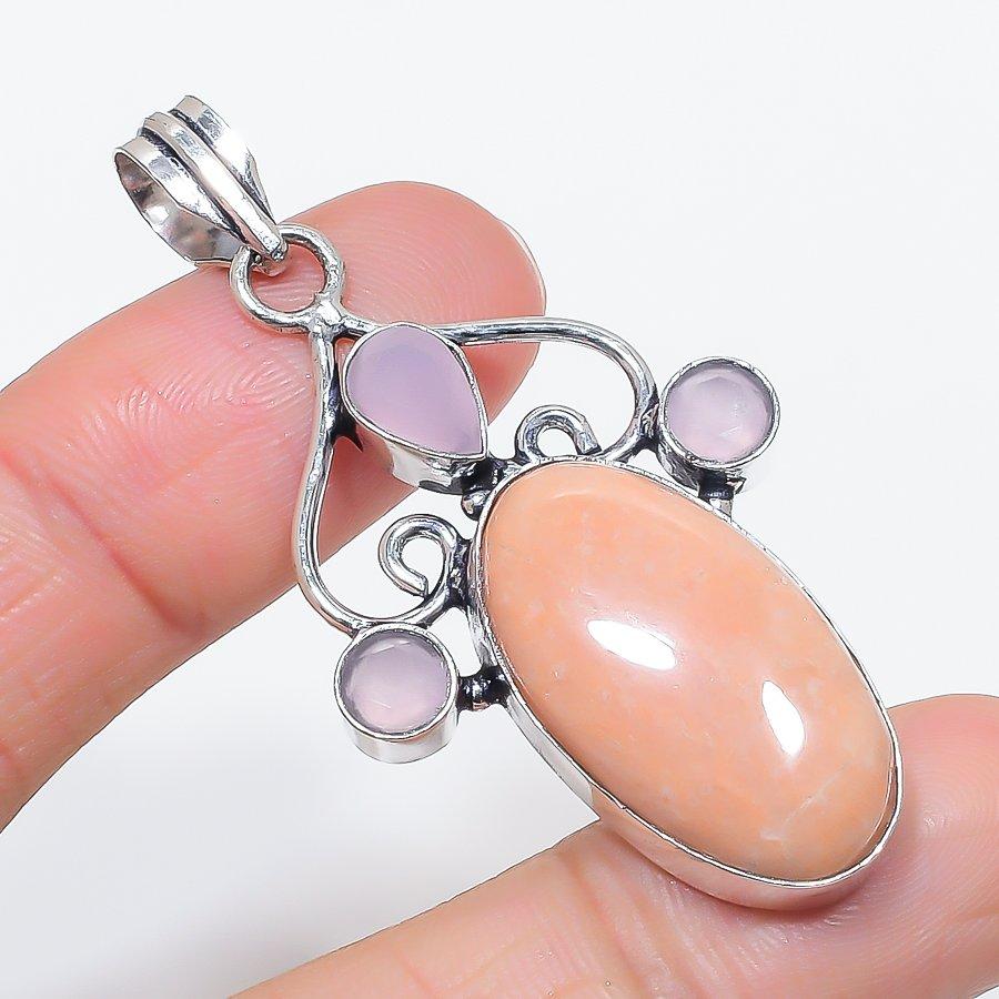 

Натуральный оранжевый авантюрин, халцедон, кулон из стерлингового серебра 925 пробы 2,29 o0i18