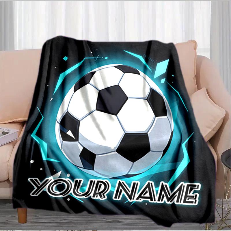 1PC Custom Name "Your Name Soccer Emblem" flannel blanket versatile,all-season throw suitable for the living room,bedroom,camping,travel,and gift