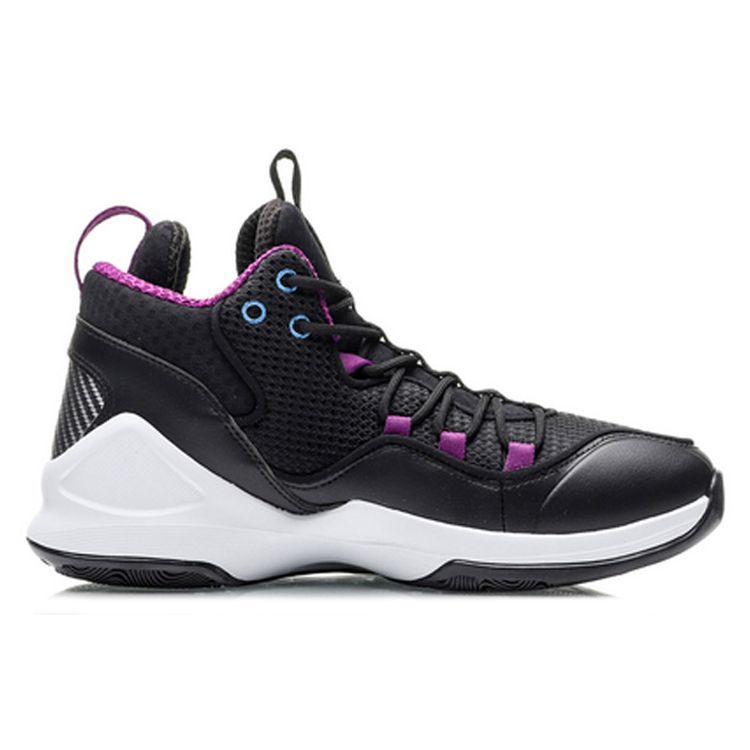 Li-Ning Durable Breathable Mid-Top Basketball Shoes Men Sneakers Black Purple ABAP093-2