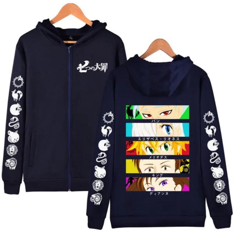 Anime The Seven Deadly Sins Meliodas Elizabeth Ban Graphic Hooded Men Women Manga Zipper Hoodies Harajuku Sweatshirt Zip Jacket