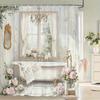 Vintage Floral Shower Curtain Shabby Chic Bathroom Decor Romantic Cottagecore Aesthetic Window Mural Curtain Set Luxury Bath