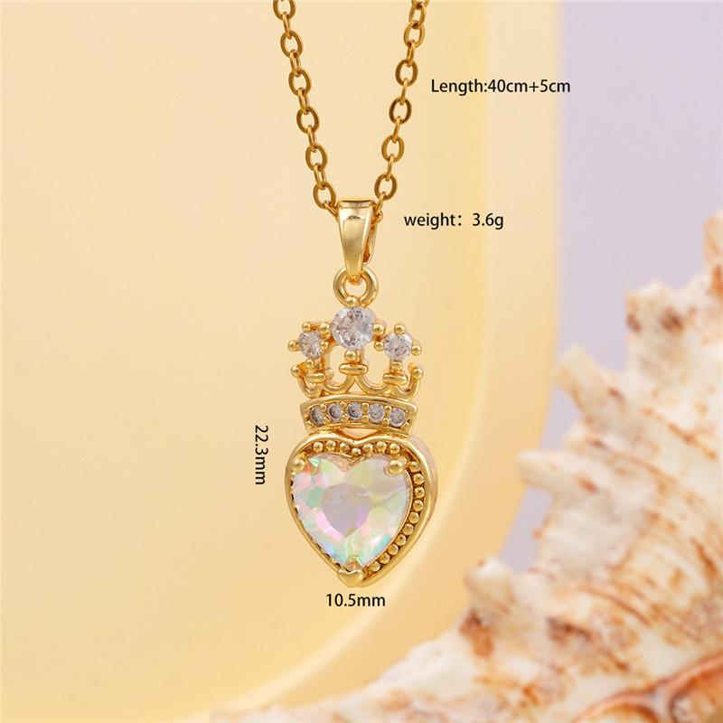High Grade Crown Heart Zircon Pendant Necklace Stainless Steel Chains Geometric Choker Jewelry Party Gifts For Women Girls