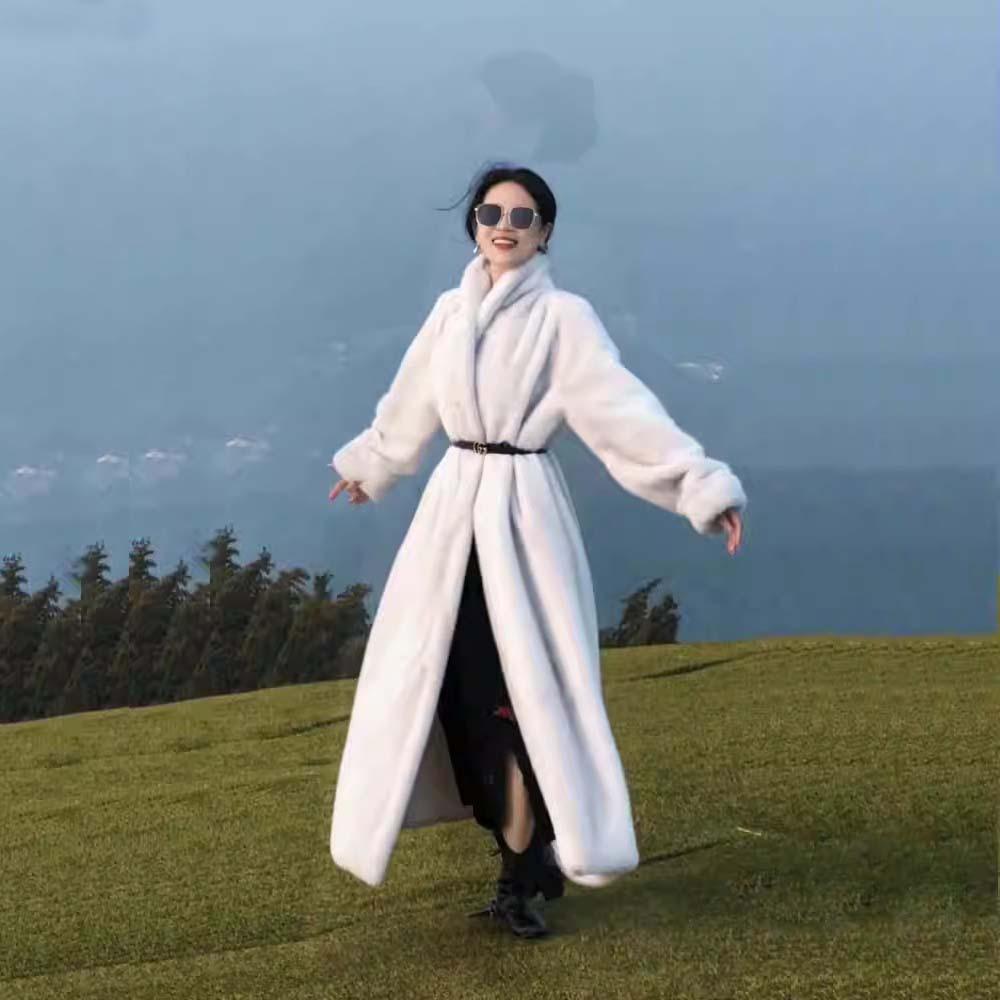 Nový kabát z umělé kožešiny Dámský Mladý Špičkový Ekologický Vlasatý Norkový kabát Prodloužený Volný kabát