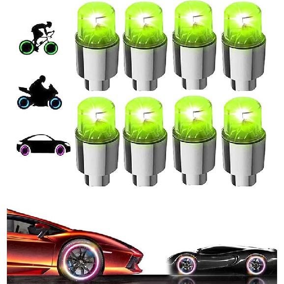 4 Pack LED Valve Stem Caps Lights for Car Tires Wheel Assemblies Auto Motion Light up in Dark Air Neon Bicycle Motorcycle Tyre Bike Truck Golf Cart