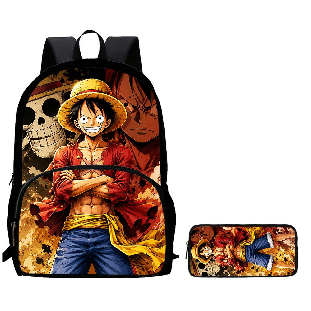 Cartoon ONE PIECE 2Pcs Set Mochila Lightweight Large Capacity Front Pocket School Backpack with Pencil Case for Boys Girls Trip