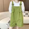 Green Plus Size Petite Cotton Workwear Overalls Shorts for Women - Summer High Waist, Loose Wide-Leg Style 