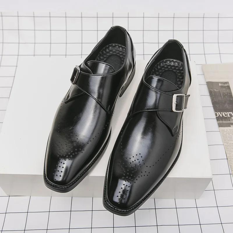 Pánské XL nazouvací kožené boty Brogue – hranatá špička, ležérní britský styl na jaro a podzim