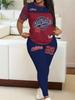 Color-block Casual Daily Two-piece Short-sleeved Long-pants Set for Women