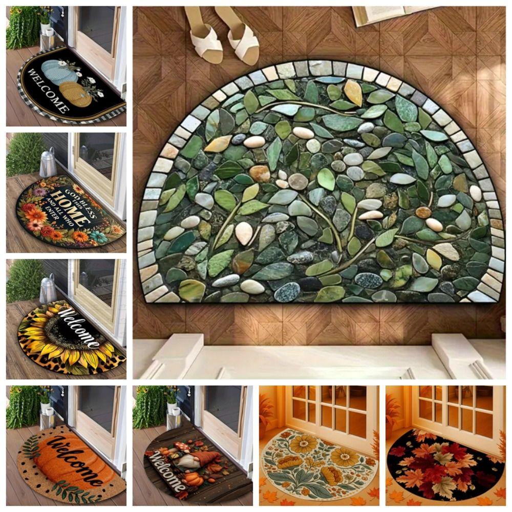 Flower Floral Welcome Rugs Boho Door Mat New Half Round Doormat  Indoor Outdoor