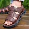 Men's Leather Breathable Sandals Non-slip Wear-resistant Casual Beach Shoes Outdoor Walking Slippers
