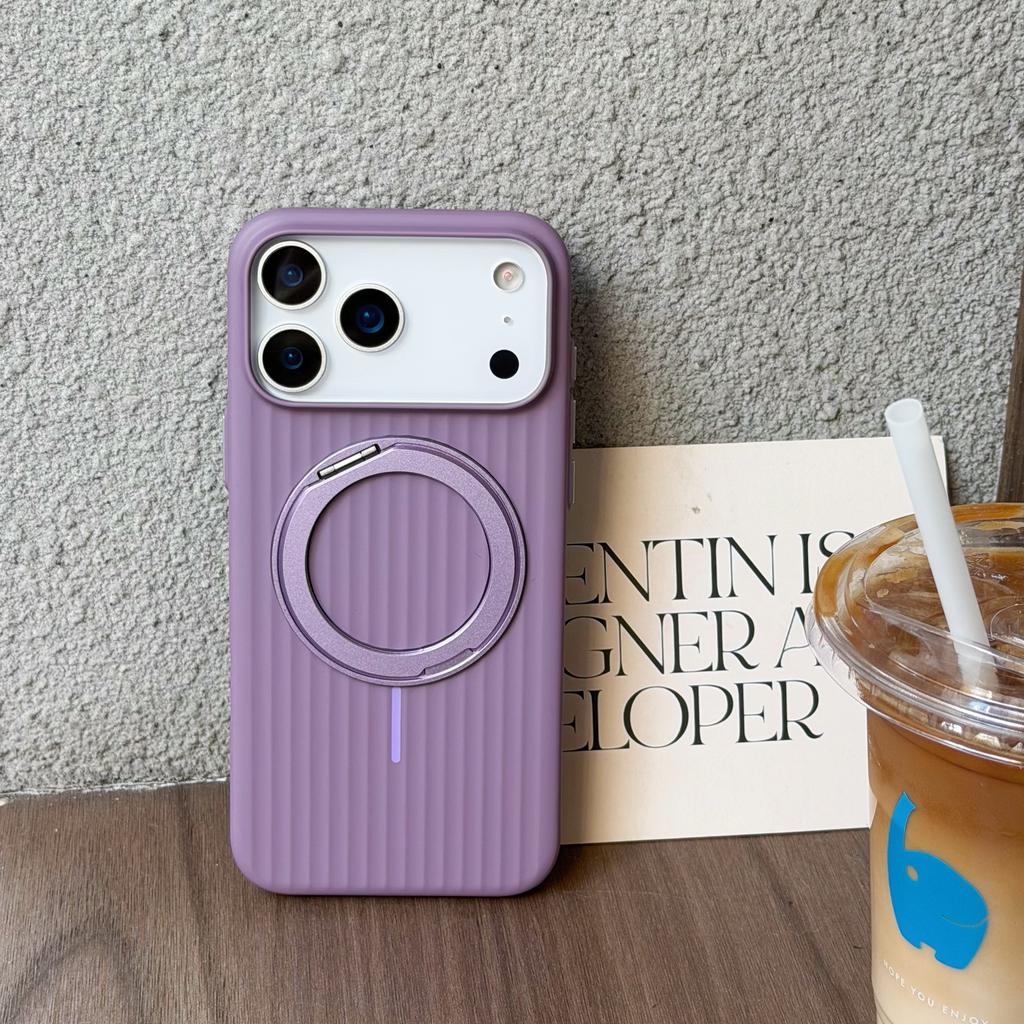 3D Striped Corrugated 360 Rotating Stand Holder Case for iPhone 17 16 15 14 13 Pro Max Ultra Slim UV Magnetic Plastic Hard Cover