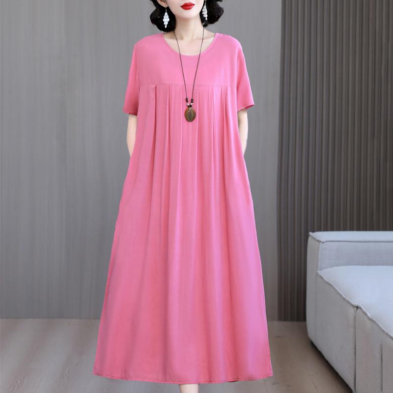 Women's Loose Dresses Elegant Plus Size Short Sleeve Casual Summer Oversize Long Dress Female Vintage Clothes