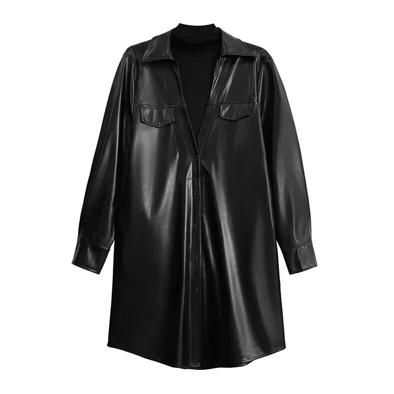 

XITAO Прямое свободное повседневное женское платье из искусственной кожи GMM1136 L чёрный