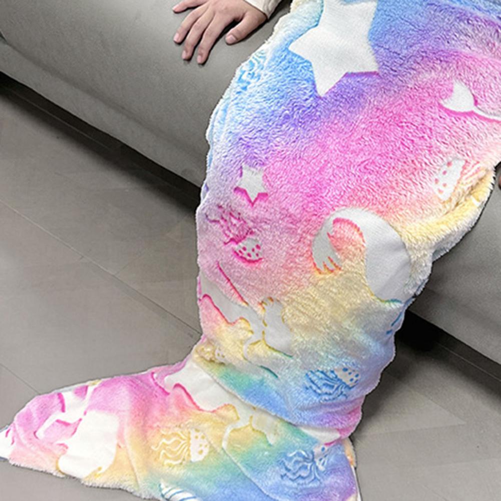Blanket Wear Resistant Friendly To Skin Luminous Design Mermaid Blanket Breathable Plush Flannel Fleece Glowing Dark Blanket