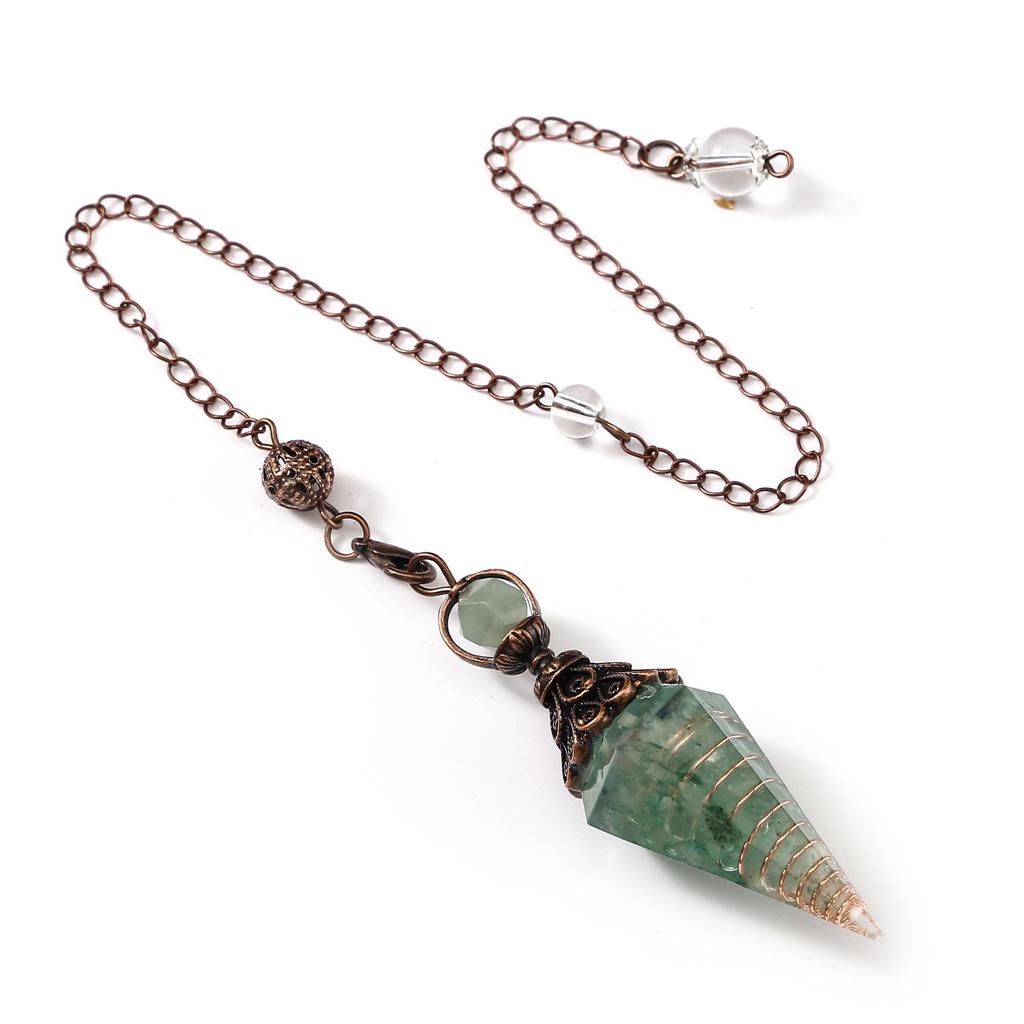 Antique Silver Seven Chakra Crystal Resin Pendulum with Semi-Precious Chips Pendant