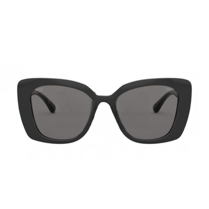 Chanel Letter Hollow Temples Plastic Irregular Shape Sunglasses Women's Black
