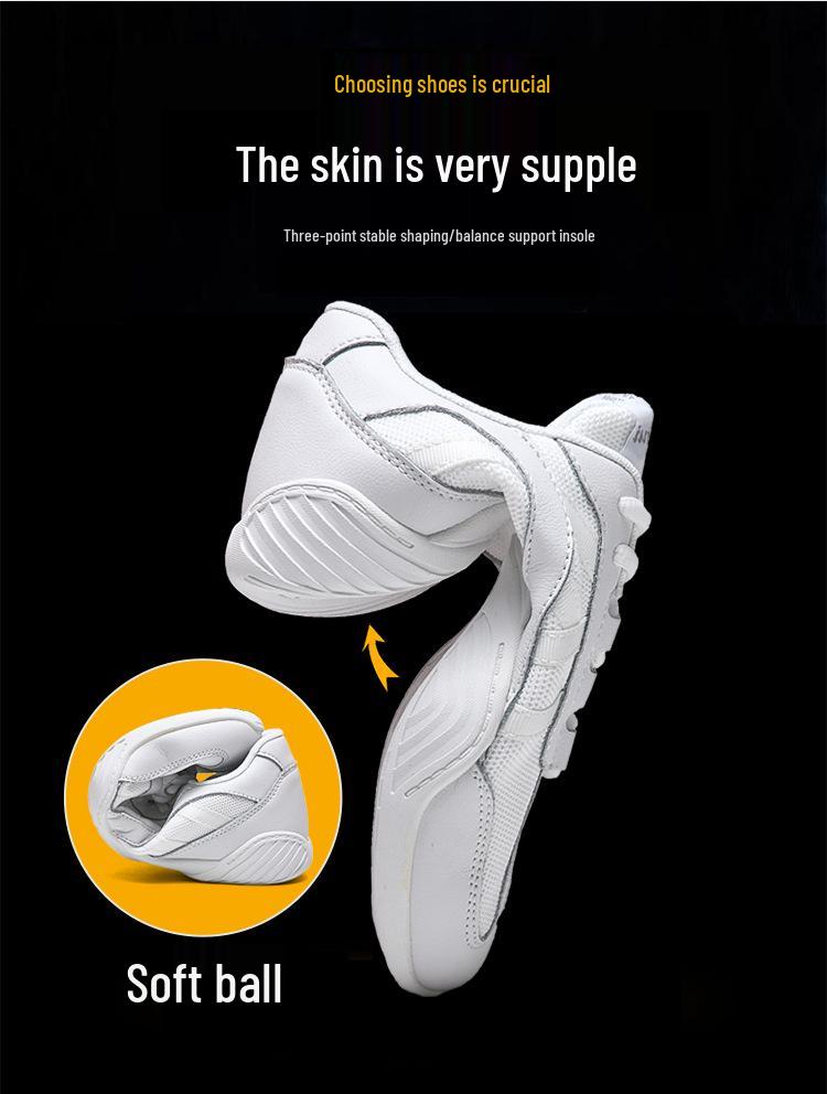 Yingrui Women's White Leather Aerobic Cheerleading Shoes, Soft Sole Training and Competition Footwear