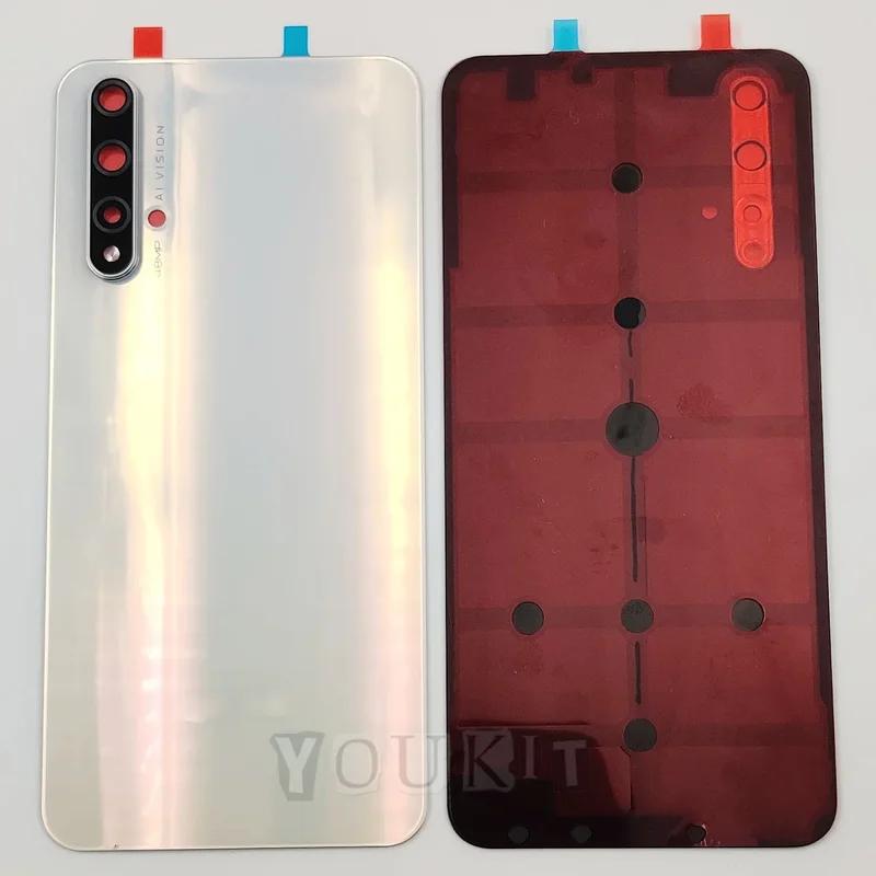 

Стеклянная задняя крышка для Huawei Honor 20, жесткая крышка батарейного отсека, задняя дверная панель, корпус с объективом камеры, оригинальный клейкий клей White With Lens