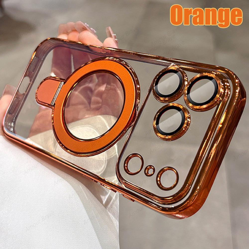 Luxury For Magsafe Bracket Case For iPhone 17 16 15 14 13 12 11 Pro Max Plus 17 Air Magnetic Ring Stand Holder Clear TPU Cover