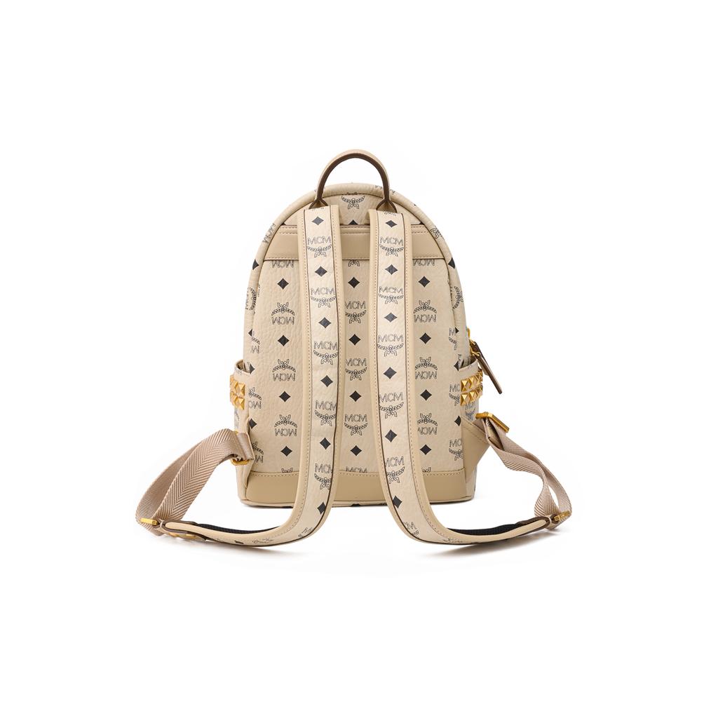 .Mcm Stark klasický retro oboustranný cvoček dojíždějící párty batoh malý unisex béžové plátno a kůže kombinace