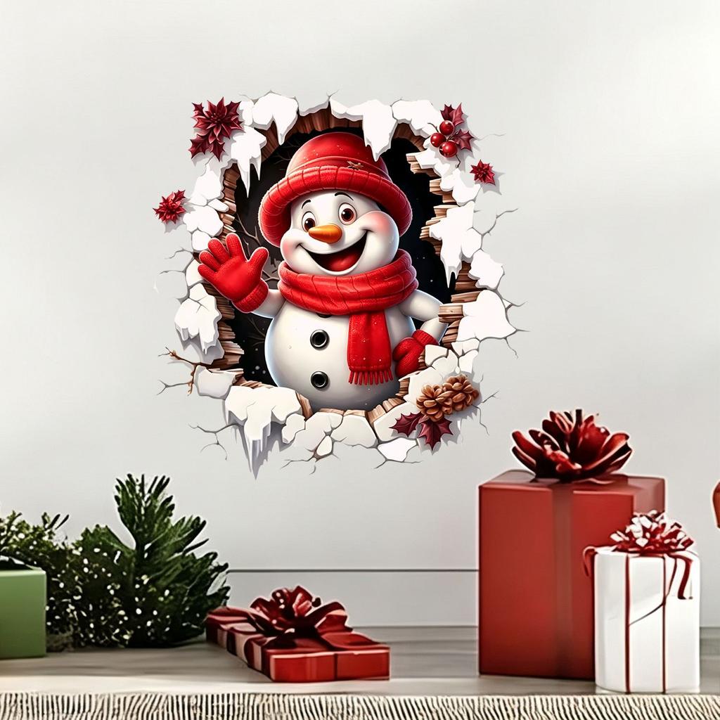 Snowman Through The Wall Christmas Self-adhesive Wall Sticker for Bedroom and Study Wall Surface Stickers