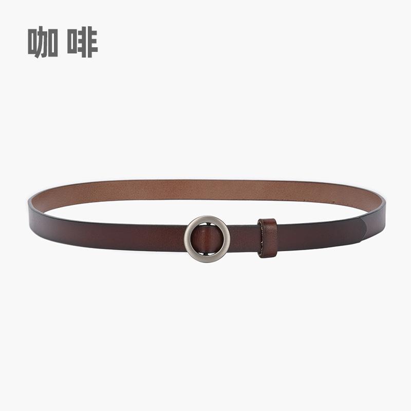 Leather Fine Belt Women'S Cowhide Round Buckle Belt Women'S Casual Decorative Skirt Waist Women'S Belt