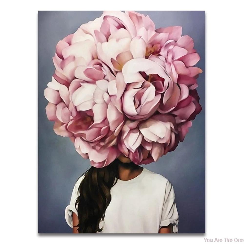 Nordic Flowers Head Woman Canvas Paintings On the Wall Art Posters And Prints Feather Girls Wall Pictures Home Decoration