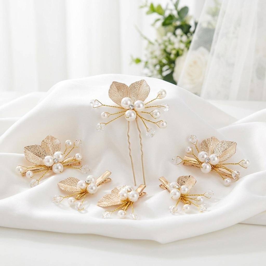 Bridal Hair Accessories Set Gold-Leaf Design for Wedding Dress Decoration