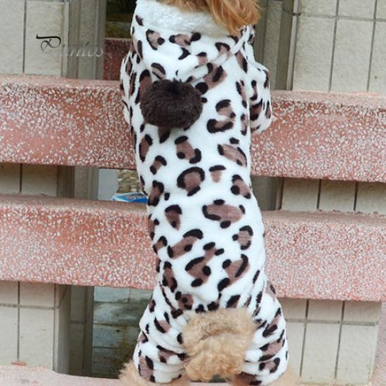 Leopard Pet Puppy Clothes Hoodie Jumpsuit Pajamas Outwear