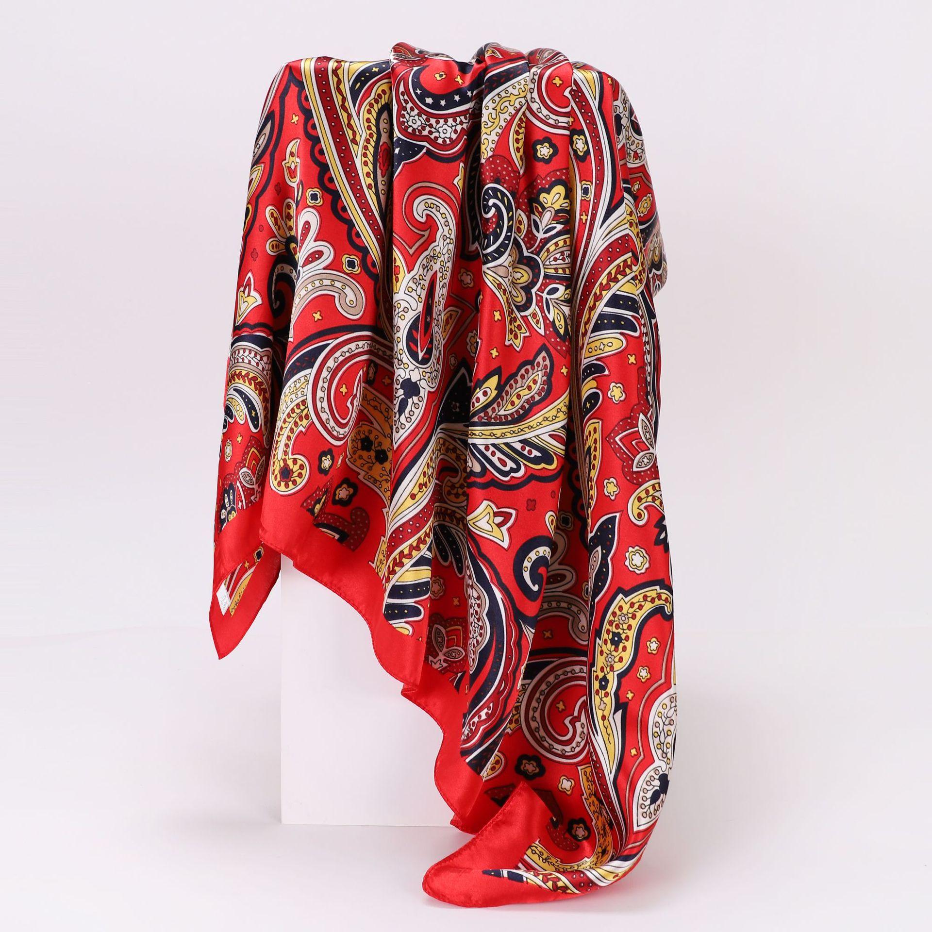 

Весенне-летний атласный длинный шарф для женщин, солнцезащитная шаль, модный атласный длинный шарф для красоты, универсальный дорожный шарф 90*90cm