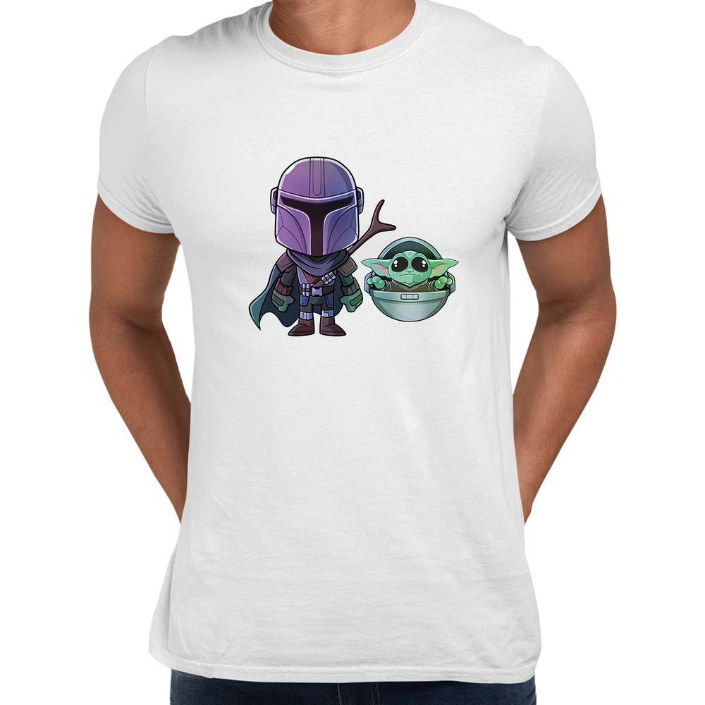 Star Movie Mando Baby Yoda Black White Crew Neck t shirt L