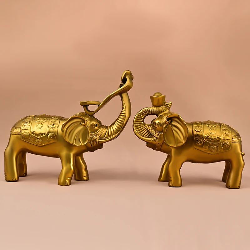 1pairs Copper Lucky Animal Elephant Ornament Yuanbao Ruyi Water Absorbing Home Office Miniatures